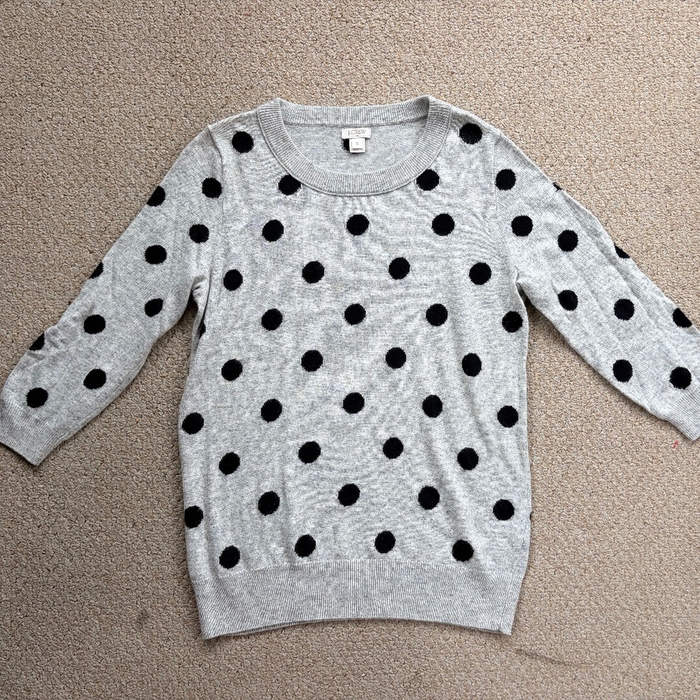J. Crew Factory Gray Sweater with Black Polka Dots Size Small